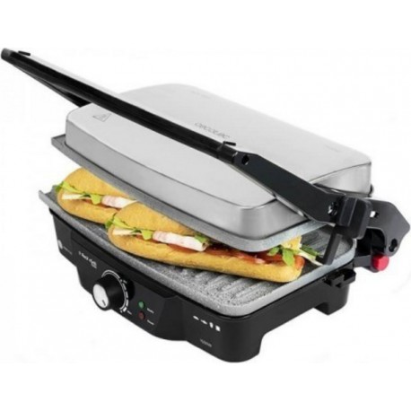 Gril électrique cecotec rock'ngrill 1500 acier, 1500 w, ouverture 180º